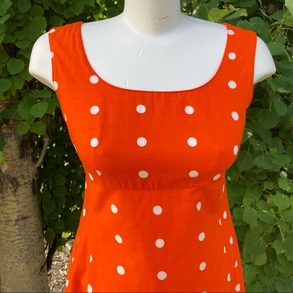 {sold} 1960s Merry Finn Orange Polka Dot Dress - Picture 2 of 4